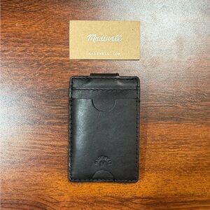 New Madewell Black Leather Card Holder Wallet with Magnet Money Clip